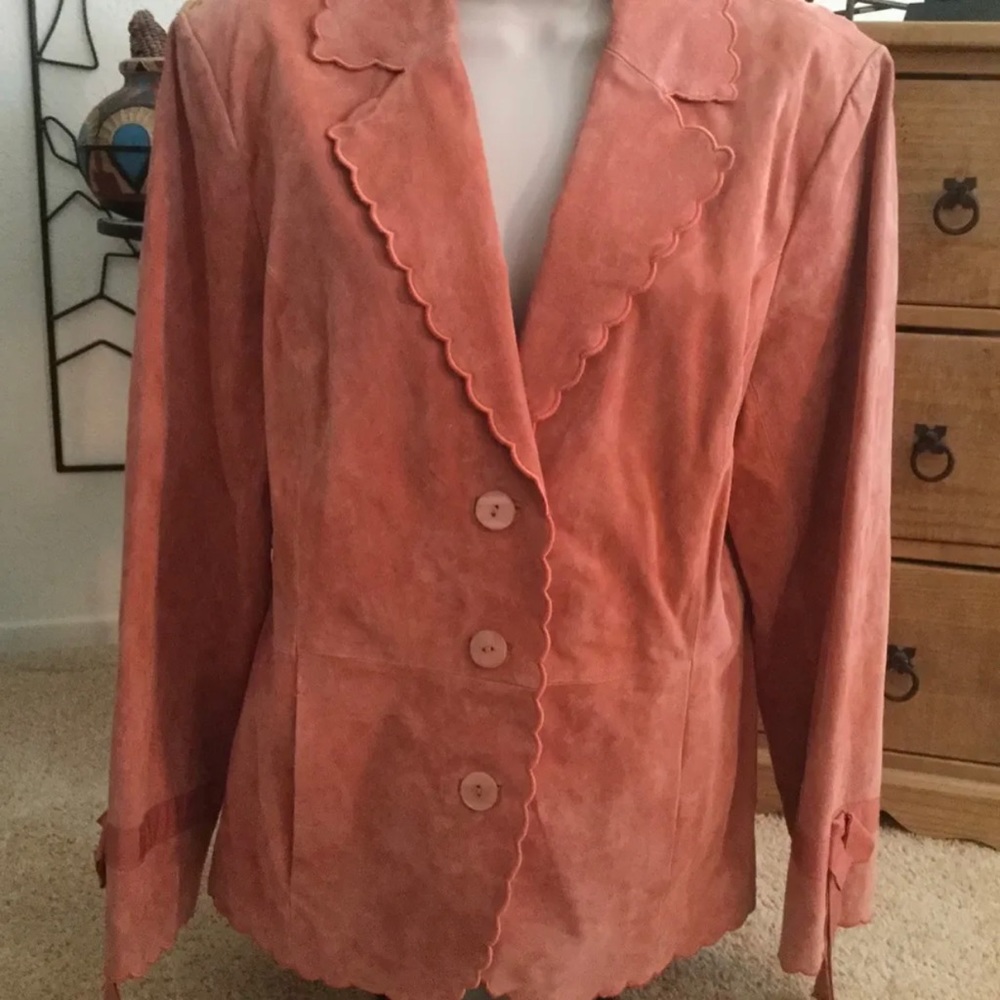 Terry Lewis Classic Luxuries Terra Cotta Suede Scalloped Edge Jacket SZ M NWT!